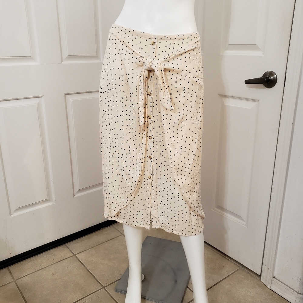 Aqua Beige Midi Skirt with Teal Dots